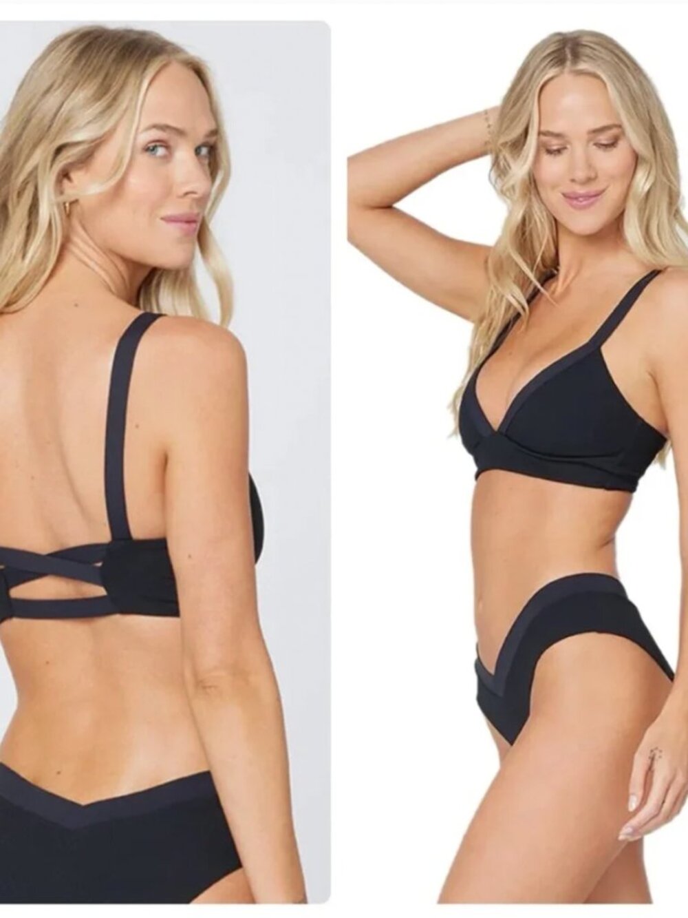 L*space Black Ribbed Bikini Set - Vera V-Neck Top & Pratt Bottoms
